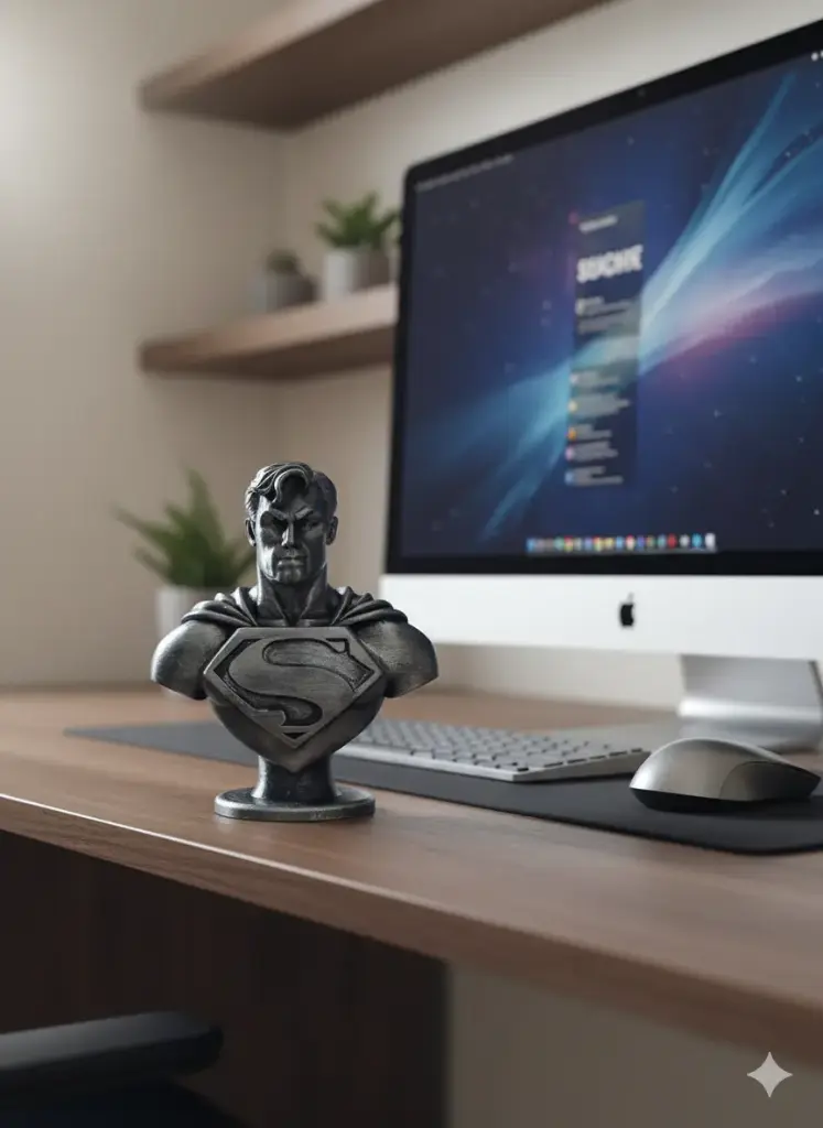 Superhero Man of Steel Bust Statue | Collectible Superman Figurine for Office Desk & Home Decor | Metallic Finish Showpiece